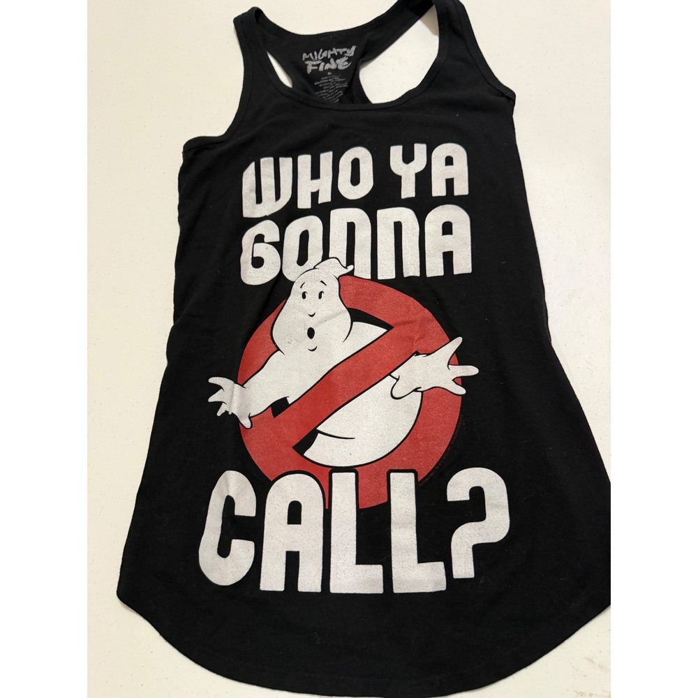 Mighty Fine Ghostbusters Tank Top Small Black Who Ya Gonna Call Graphic Racer